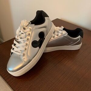 Silver Sneakers with Black Mouse Design
